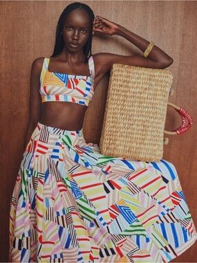 Rosie Assoulin Multicolor Striped Geometric Maxi Skirt size 2